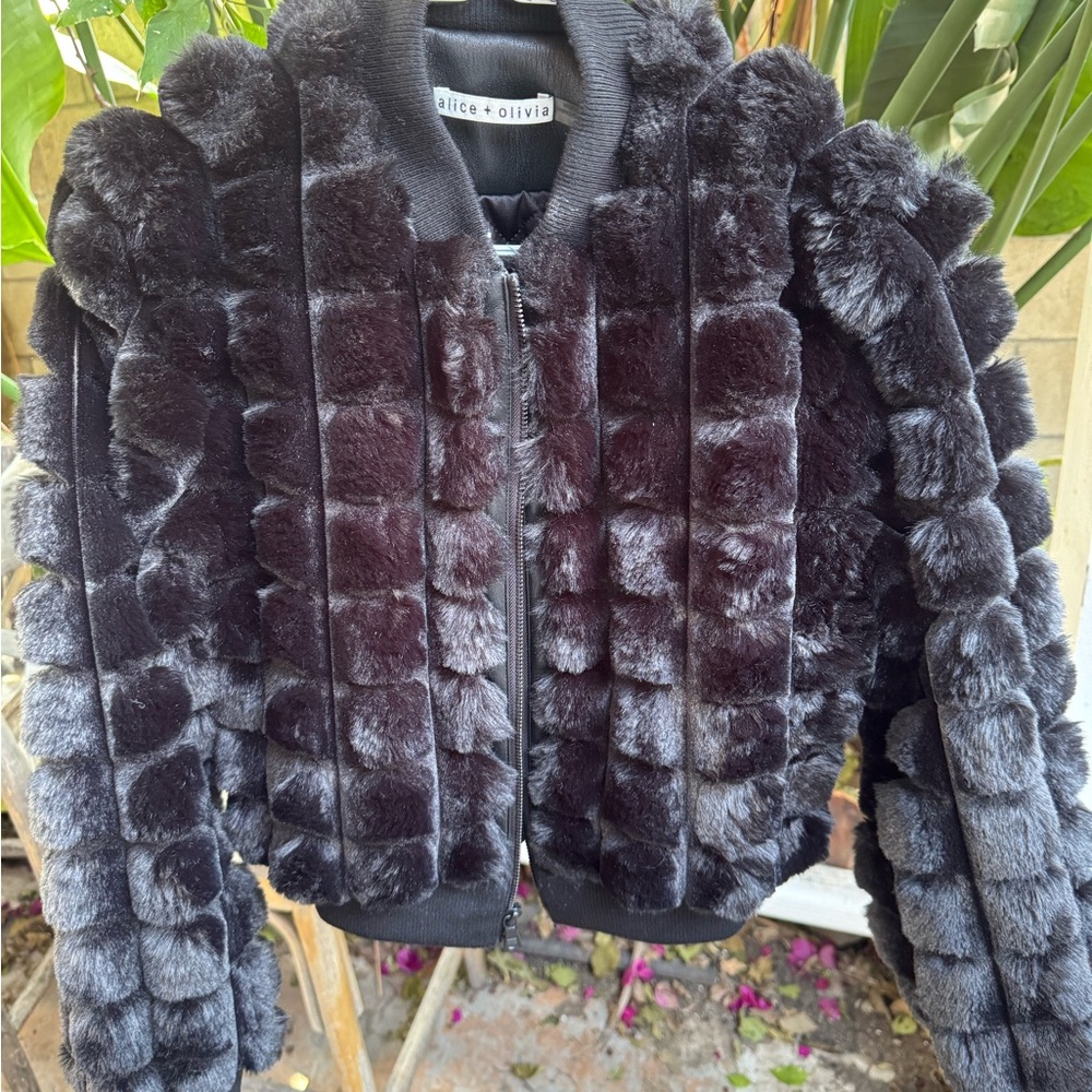 Alice + Olivia Textured Black Teddy Jacket